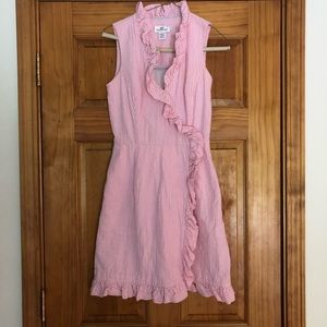 VINEYARD VINES Pink & White Stripe Dress with Pockets & Ruffle Detail Size 0